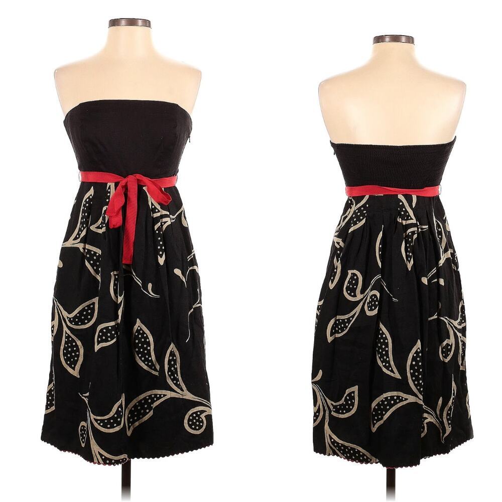 Anthropologie Maeve Strapless Linen Hosta Leaf Midi Dress